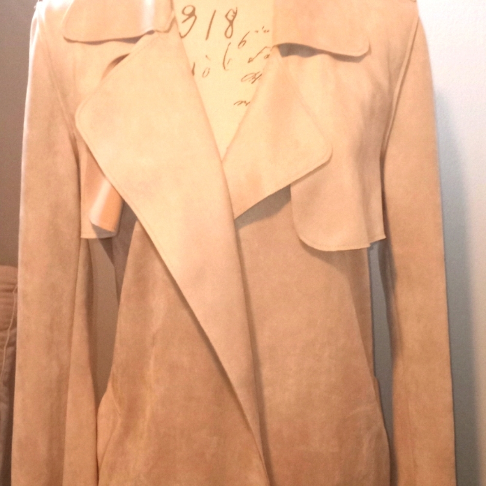 Bar III TAUPE Faux suede knee length Trench